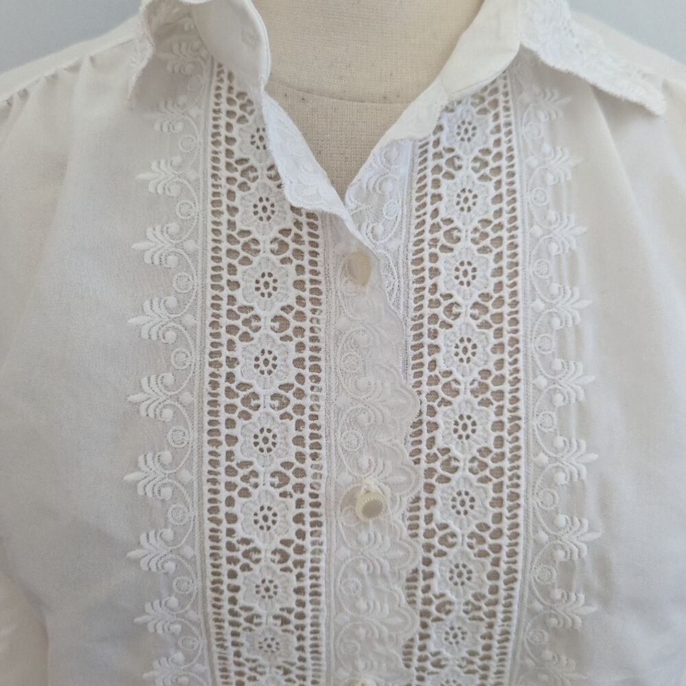 Women's Vintage Adelaar 12 White Lace Button Down Blouse USA MADE SPOT - Picture 6 of 10